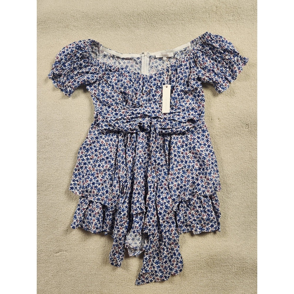 Flirty Floral Puff Sleeve Mini Dress L Cottagecore Ruffle Boho Summer Vibes NWT